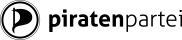 Das Bild zeigt das Logo der Piratenpartei: eine schwarze Piratenflagge auf einem weißen Kreis, daneben der Schriftzug „Piratenpartei“ in fetter schwarzer Schrift auf weißem Hintergrund.