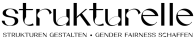 Logo mit dem Wort "strukturelle" in großer Schrift; darunter steht der Text "STRUKTUREN GESTALTEN - GENDER FAIRNESS SCHAFFEN".