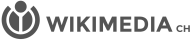 Das Logo von Wikimedia CH zeigt ein rundes Emblem mit einem stilisierten "W" neben dem Text "WIKIMEDIA CH" in fetten, grauen Buchstaben.