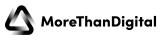 MoreThanDigital-Logo mit einem schwarz-weißen dreieckigen Symbol auf der linken Seite und dem Text "MoreThanDigital" in fetter schwarzer Schrift auf der rechten Seite.