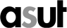 The image displays the word "asut" in bold lowercase letters, with "a" and "u" in black and "s" and "t" in gray, on a light background.